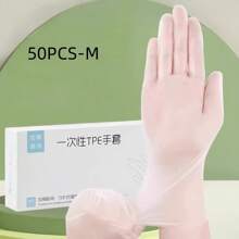 100 只乙烯基透明手套（S/M/L），工业级，无粉，不含乳胶，适用于厨房清洁、浴室清洁、食品处理，随机包装 - 透明 - 查看 16