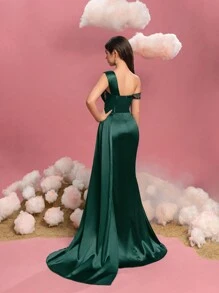 Teen Girls' One-Shoulder Satin Gown For Girls - Elegant Beaded Sweetheart Neckline, High-Slit Skirt & Flowing Side Drape, Formal Evening Dress For Galas, Weddings, Pageants, Proms, Princess-Themed Events