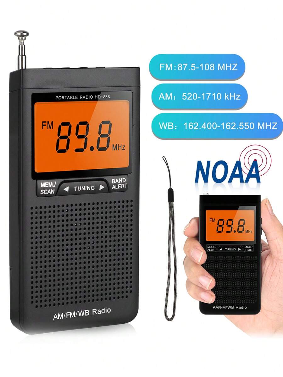 Emergency Pocket AM FM NOAA Weather Band Radio Auto-Search Receiver LCD ...