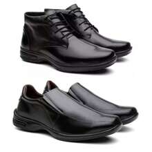 Kit 2 Pairs Of Men's Orthopedic Boots In Imported Leather Confort + Men's Dress Shoes With Special Sole, Super Comfortable, Ready For Delivery - ĐEN / ĐEN - Xem 1