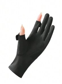 1 双防晒骑行手套，适合骑自行车、骑摩托车和滑雪，黑色手套 - 黑色 - 查看 2