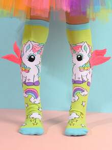 1 Đôi Tất Cao Đến Đầu Gối Hình Kỳ Lân Xanh Dễ Thương Phù Hợp Làm Trang Phục Hàng Ngày Và Quà Tặng Cho Bé Gái - Màu xanh lam - Xem 2