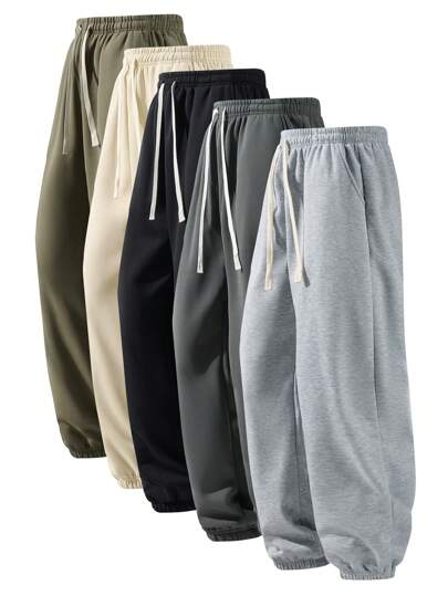 Blueplus Fashionable Men's Solid Color Versatile Casual Pants, Narrow Leg Design, Waist Drawstring Adjustment, Suitable For Outdoor Travel Or Home Wear In All Seasons