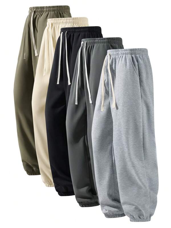 Blueplus Fashionable Men's Solid Color Versatile Casual Pants, Narrow Leg Design, Waist Drawstring Adjustment, Suitable For Outdoor Travel Or Home Wear In All Seasons