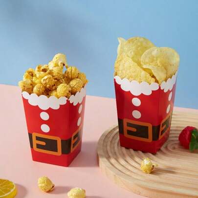 10/24 peças de bolsas de cintura de Papai Noel de Natal, caixas de batatas fritas, copos de pipoca, baldes de pipoca, suprimentos para festas de fim de ano e caixas de lanche para noites de cinema, adequadas para lancheiras, padarias, restaurantes de hambúrguer, Natal