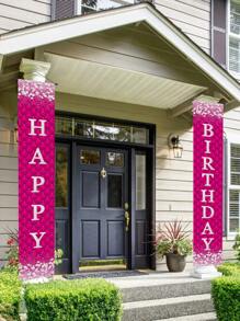 1 套玫瑰红色生日门帘，生日派对背景装饰用品背景布热粉色生日横幅窗帘，粉色主题派对生日对联，派对礼物女士生日礼物 - 玫紅色 - 查看 5