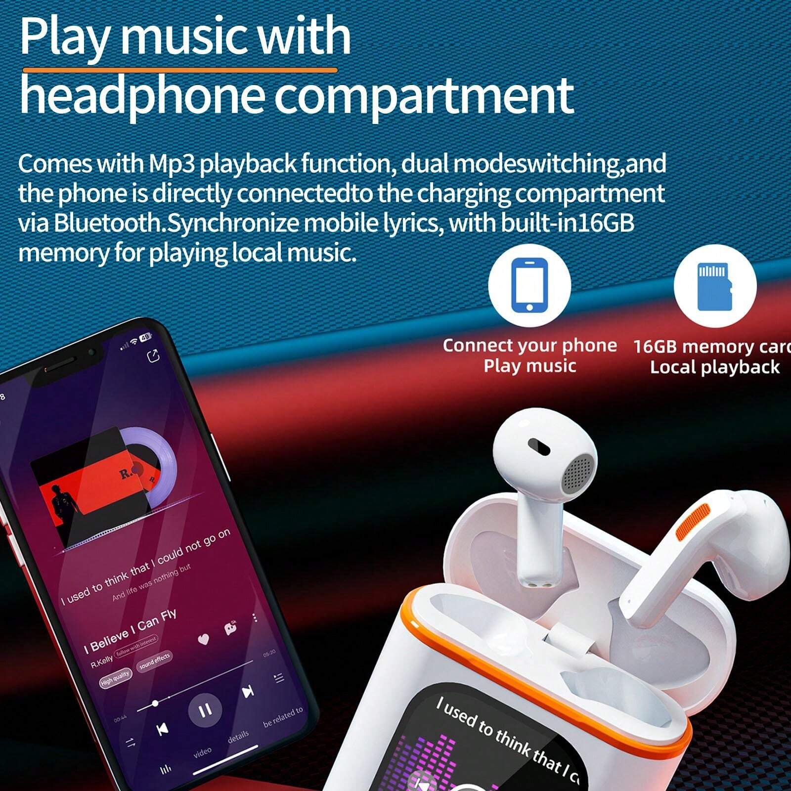 Multifunctional Wireless Headset, LED FullColor Touch Screen Wireless