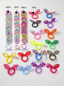 260pcs/Set Girls Simple Basic Princess Hair Scrunchies, Rabbit Ear, Bow Hair Ties, Hair Accessories Combo Set, Suitable For Daily Use And Gift - Multicolor - View 6