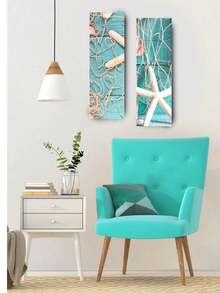 Kit 2 Decorative Frames For Kitchen, Washroom, Corridor 20x60 Each Nautical Beach Starfish Hammock - 藍色 - 查看 2