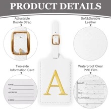 Initial Luggage Tags Monogrammed PU Leather Luggage Tags Embroidered Luggage Tags For Suitcases Travel Luggage Tags For Baggage Bags(White) Luggage Tag Travel Accessories Travel Essentials Travel Organizer For Beach Summer Vacation Back To School Bag For School School Accessories School Stuff