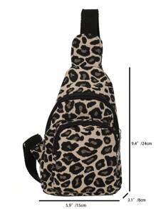 Mini Solid Color Minimalist Luxurious Corduroy Leopard Print Chest Bag, Fashion Cheetah Print Bag For Women Leopard Comeback - Khaki - View 9