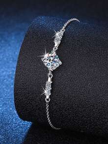 1 chiếc vòng tay bạc Sterling 925 thanh lịch dành cho nữ, vòng tay 4 chấu có thể điều chỉnh với đá Moissanite 1CT màu D, quà tặng trang sức tiệc và cưới - Bạc - Xem 2