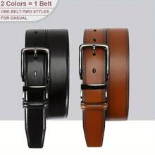 YOORAN Men's Swivel Pin Buckle Double-Sided Leather Belt 1 3/8" Dress Pants - 2 Styles In One Belt - 黑色/棕色 - 查看 5