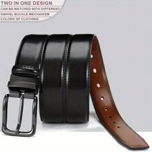 YOORAN Men's Swivel Pin Buckle Double-Sided Leather Belt 1 3/8" Dress Pants - 2 Styles In One Belt - 黑色/棕色 - 查看 9