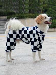1pc Plaid Pattern Thermal Lined Pet Dog Coat, Warm And Cozy Sweatshirt - Blue - View 1