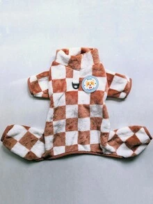 1pc Plaid Pattern Thermal Lined Pet Dog Coat, Warm And Cozy Sweatshirt - Blue - View 11