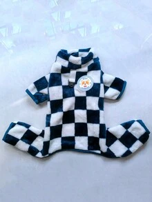 1pc Plaid Pattern Thermal Lined Pet Dog Coat, Warm And Cozy Sweatshirt - Blue - View 6