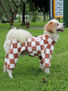 1pc Plaid Pattern Thermal Lined Pet Dog Coat, Warm And Cozy Sweatshirt - Blue - View 10