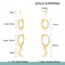 suteyi 3 Pairs Gold Hoop Earring, 14K Gold Plated Earring Stacks Heart Star Moon Hoop Charm Huggie Earrings For Women Valentines,Mom,Mother,Mother's Day,Gift - Gold - View 8