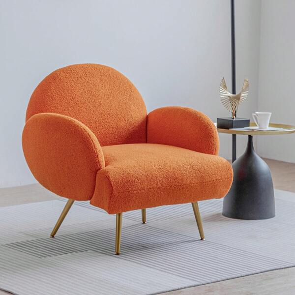 Poltrona moderna Poltroncina lounge divano singolo divano lounge accogliente tessuto orsacchiotto gambe in metallo nero adatto per soggiorno camera da letto arancione