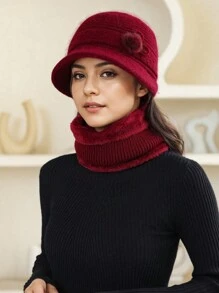 2 cái/bộ: 1 mũ cho bà mẹ trung niên và cao tuổi + 1 khăn quàng cổ, đồ trang trí tua rua lông, mũ len mùa thu/đông và khăn quàng cổ giữ ấm, ấm áp và chống gió để đội hàng ngày - A - Xem 4