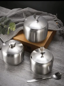 1set Stainless Steel Spice Jar With Spoon, Gold Salt Server For Kitchen - Gold - View 7