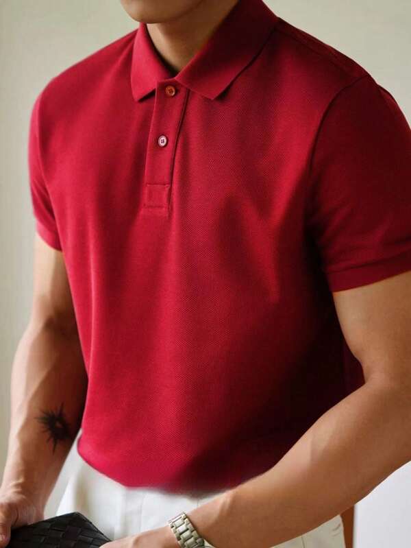 Camiseta POLO Básica de Verão com Gola Clássica e Manga Curta Confortável Respirável Slim Premium Algodão Casual Primavera Masculina