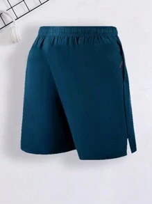1pc Boys/Teens' Plain Simple Casual Zip-Up Sports Shorts For Outdoor Summer