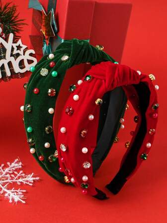 2 st. Julklappshårband i sammet med kristalldekorationer för kvinnor, fototillbehör, hårband för håraccessoarer
