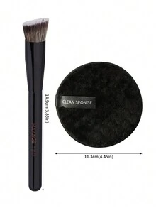 MAANGE 4pcs Professional Makeup Tool Set With 1pc Triangular Tube Flat Head Multi-Purpose Brush+ 3pcs Large Makeup Removal Puffs,With Foundation Brush Blush Brush Loose Powder Brush Contour Brush Highlighter Brush Makeup Tools Gift For Women & Girl Travel Makeup Brush ﻿ - 黑色 - 查看 3