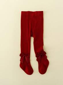 1 pieza Leggings básicos con decoración de moño para niñas, lindos y cómodos para actividades al aire libre, adecuados para todas las estaciones