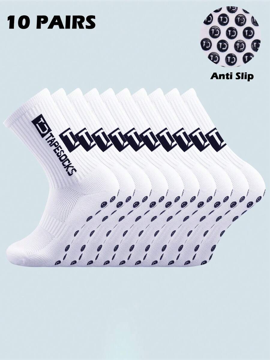 10 Pairs Men's Soccer Socks With Grip, Non Slip Anti Slip Athletic