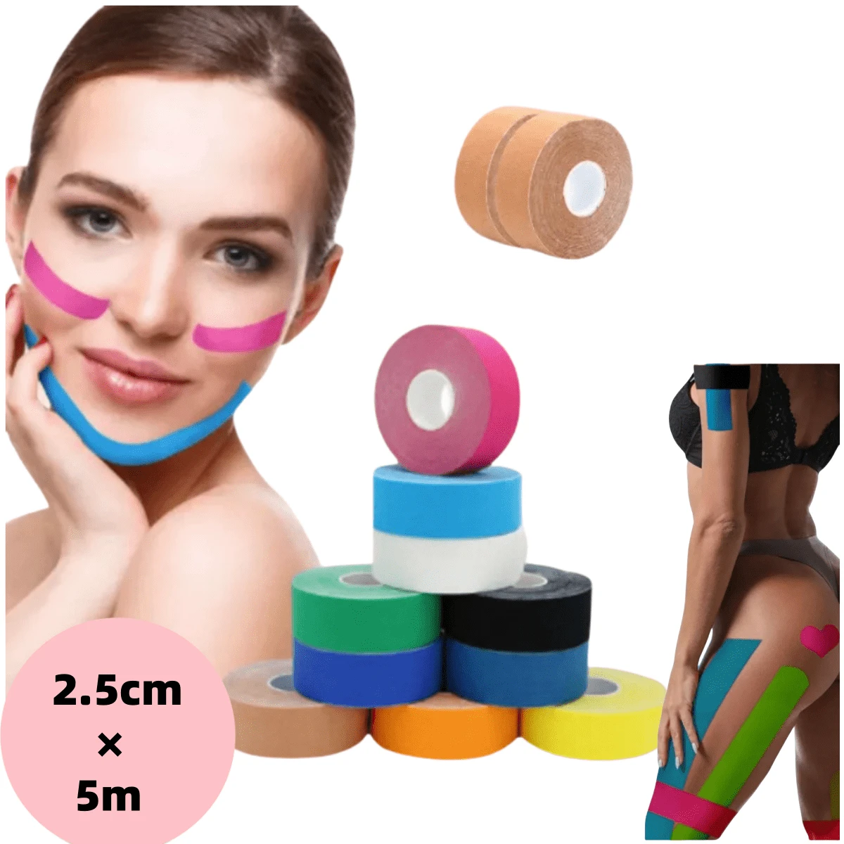 Face And Body Kinesio Tape | Kinesiology Tape For Hyper Sensitive Skin | Gentle Adhesion | 100% Hypoallergenic Water Resistant K Tape | For Thin Skin, Elderly | Gentle To Remove Gym Accessories Gym Bandages Sports Tape - Multicolor - View 1