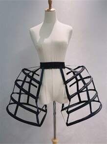 1 件黑白巴洛克风格 4 层镂空鸟笼荷叶边衬裙，带洛可可鱼骨设计，适合女性角色扮演秋季服装 - A - 查看 10