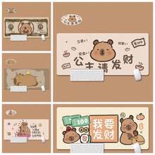 1 件卡通水豚鼠标垫可爱桌垫防滑家庭办公电脑桌保护垫可爱键盘鼠标垫游戏配件（仅鼠标垫） - 棕色 - 查看 3