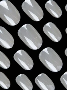 Bộ 24 móng giả hình oval cỡ trung bình, kiểu Pháp tối giản, màu trắng tinh khiết, phủ toàn bộ móng, giúp nâng tầm vẻ ngoài tức thì, phù hợp cho phụ nữ và bé gái, phụ kiện làm móng dán. - Nhiều màu - Xem 2