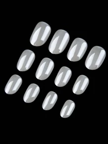 Bộ 24 móng giả hình oval cỡ trung bình, kiểu Pháp tối giản, màu trắng tinh khiết, phủ toàn bộ móng, giúp nâng tầm vẻ ngoài tức thì, phù hợp cho phụ nữ và bé gái, phụ kiện làm móng dán. - Nhiều màu - Xem 6