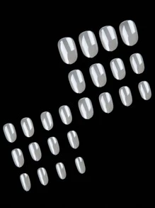 Bộ 24 móng giả hình oval cỡ trung bình, kiểu Pháp tối giản, màu trắng tinh khiết, phủ toàn bộ móng, giúp nâng tầm vẻ ngoài tức thì, phù hợp cho phụ nữ và bé gái, phụ kiện làm móng dán. - Nhiều màu - Xem 4