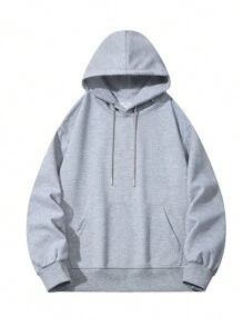 Blueplus 1pc Men's Loose Casual Hooded Pullover Sweatshirt With  350g Heavyweight Hooded Sweatshirt, Loose Fit Suitable For Outdoor Travel Men's Pullover, Autumn And Winter Men's Tops, As A Gift For Leisure Holidays - 淺灰色 - 查看 3