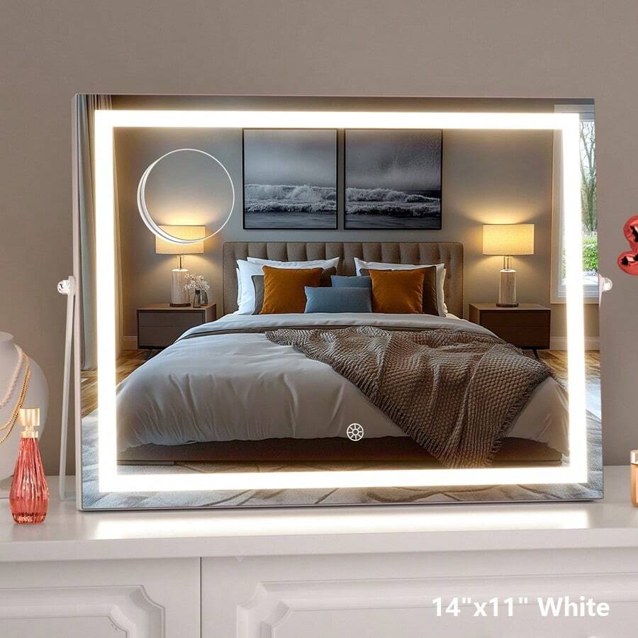 Gương trang điểm Hasipu 32"X22" có đèn LED với chức năng điều chỉnh độ sáng cảm ứng thông minh 3 màu, hoàn hảo cho phòng ngủ, phòng khách, phòng thay đồ, trang trí phòng tắm, đồ dùng trang điểm mùa hè, phụ kiện phòng tắm, trở lại trường học - Xem 1