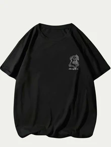 Japanese Dog T-Shirt Men's Shirt Printed Cotton Unisex Comfort Blouse - 黑色 - 查看 1