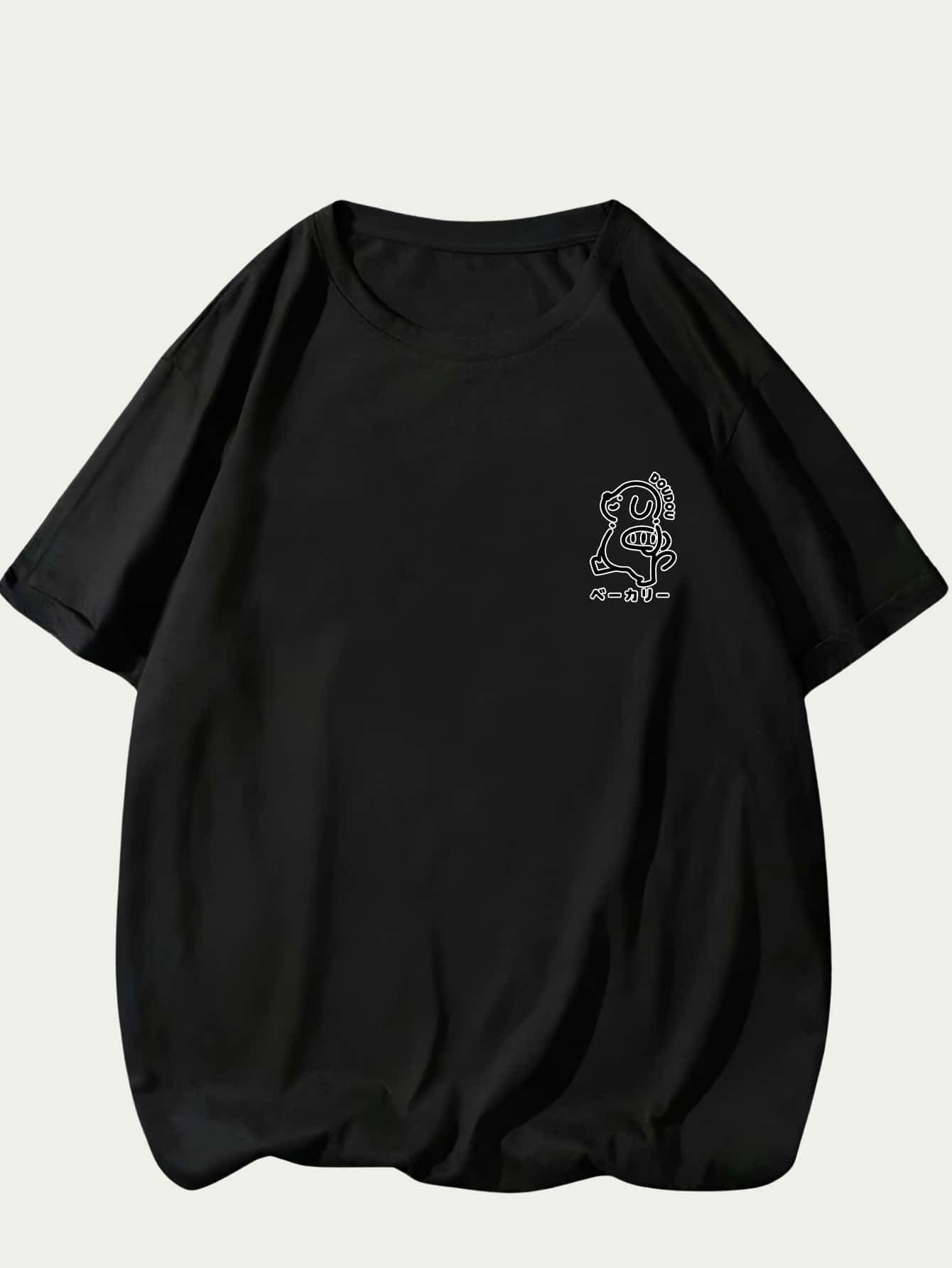 Japanese Dog T-Shirt Men's Shirt Printed Cotton Unisex Comfort Blouse - 黑色 - 查看 1