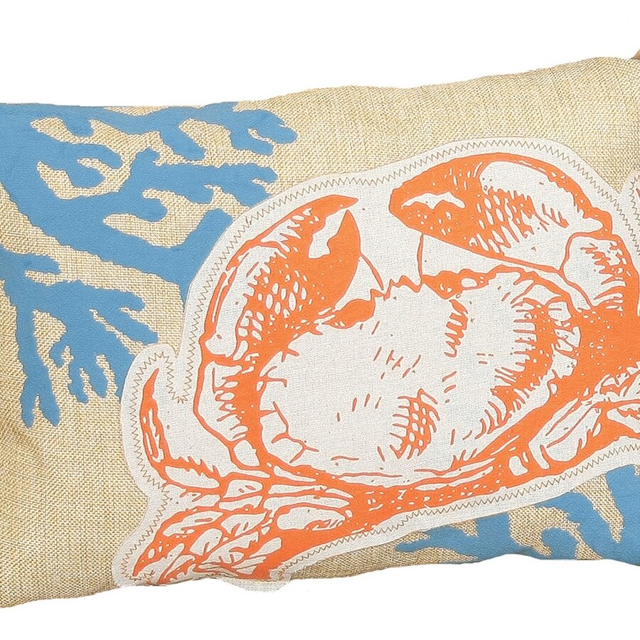 13" X 18" Blue And Orange Crab Coastal Polyester Pillow With Applique - 彩色 - 查看 1