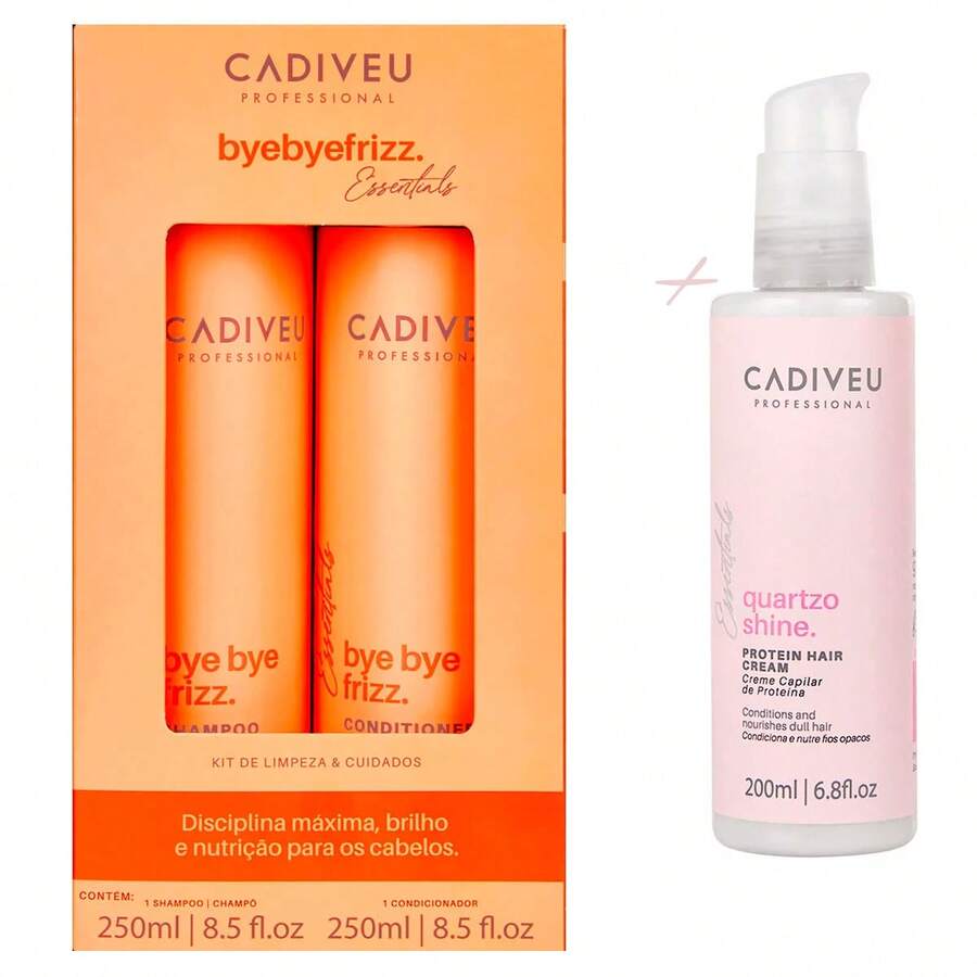 Cadiveu Bye Bye Frizz Kit 250ml + Quartzo Shine Protein Cream - 彩色 - 查看 1