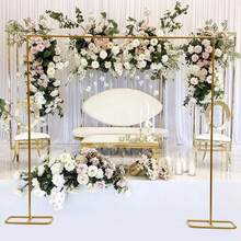 6.9Ft Gold Square Backdrop Stand Arch, Metal Wedding Arch Stand Pipe Kit Backdrop Door For Wedding Ceremony, Birthday Party, Theme Event Decoration, Easy Assembly Party Favors Room Decor Bride