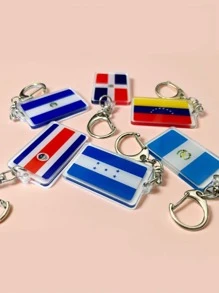 1/6 piezas Llaveros de acrílico con banderas nacionales, llaveros casuales con banderas de países de América Central como El Salvador, Guatemala, República Dominicana, Honduras, recuerdos para fans, accesorios para mochila, coche, bolso, escuela, accesorios góticos y Y2K, ideas de regalo para el Día del Maestro, Navidad, con soporte para tarjeta de identificación - Multicolor - Ver 3
