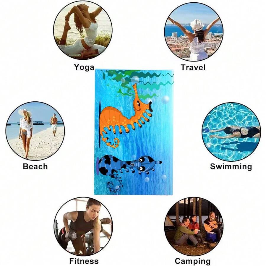 1 Pc Sports Outdoor High Definition Digital Print Cute Seahorse Beach Towel, Indoor Exercise