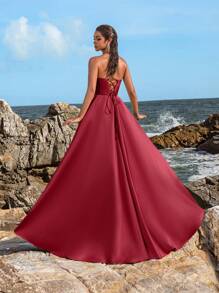 Faeriesty Elegantes Damen Abendkleid mit geraffter Taille und hohem Schlitz - Frühlings-/Sommer-Abendkleid für Hochzeiten, Galas, rote Teppich-Events, Partykleider, Hochzeitsgast-Kleider, Sommerurlaubs-Outfits