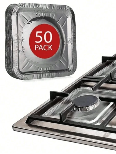 Disposable Aluminum Foil Gas Stove Oil Splash Guard, Square Resistant High Temperature Gas Stove Waterproof, Oil-Proof Cover Cleaning Pad For Kitchen Stove 50/10pcs