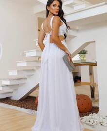 Cross-Over Dress For Graduates And Bridesmaids. - 白色 - 查看 2
